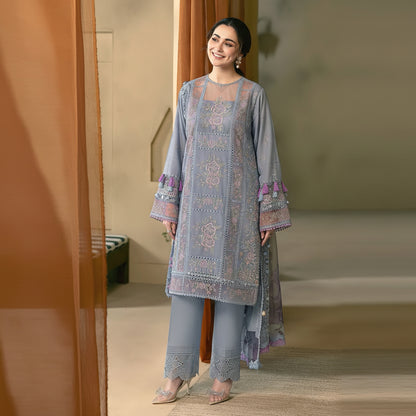 Saira Rizwan 2K26 fine quality 90/70 Lawn with Indian chiffon Dopatta, 3 Pcs Suit