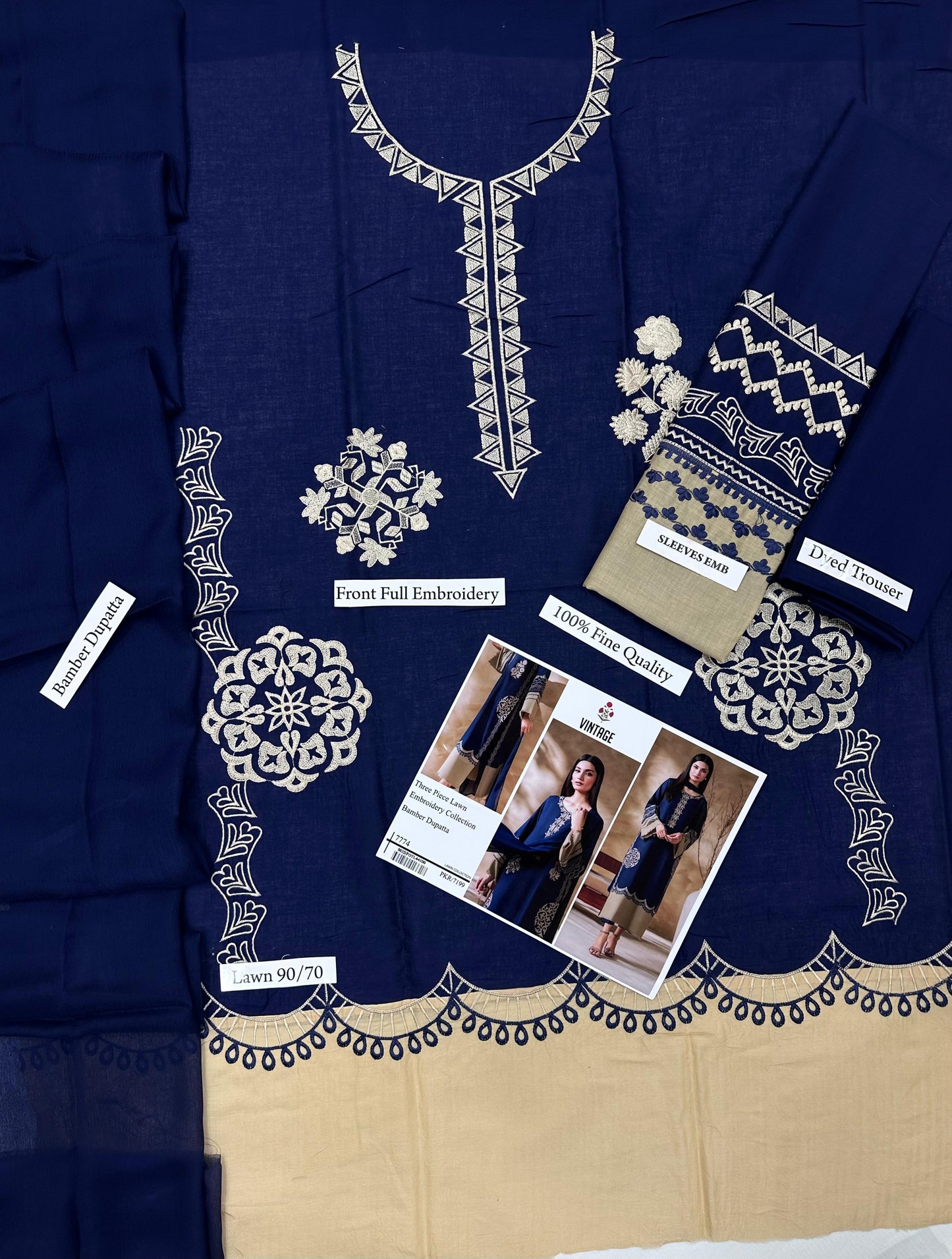 VINTAGE, AIRJET LAWN 90/70 WITH Bamber DUPATTA*