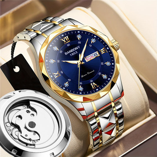 BANBONY watches men's imitation automatic mechanical watches hollow calendar fashion live selling in stock generation