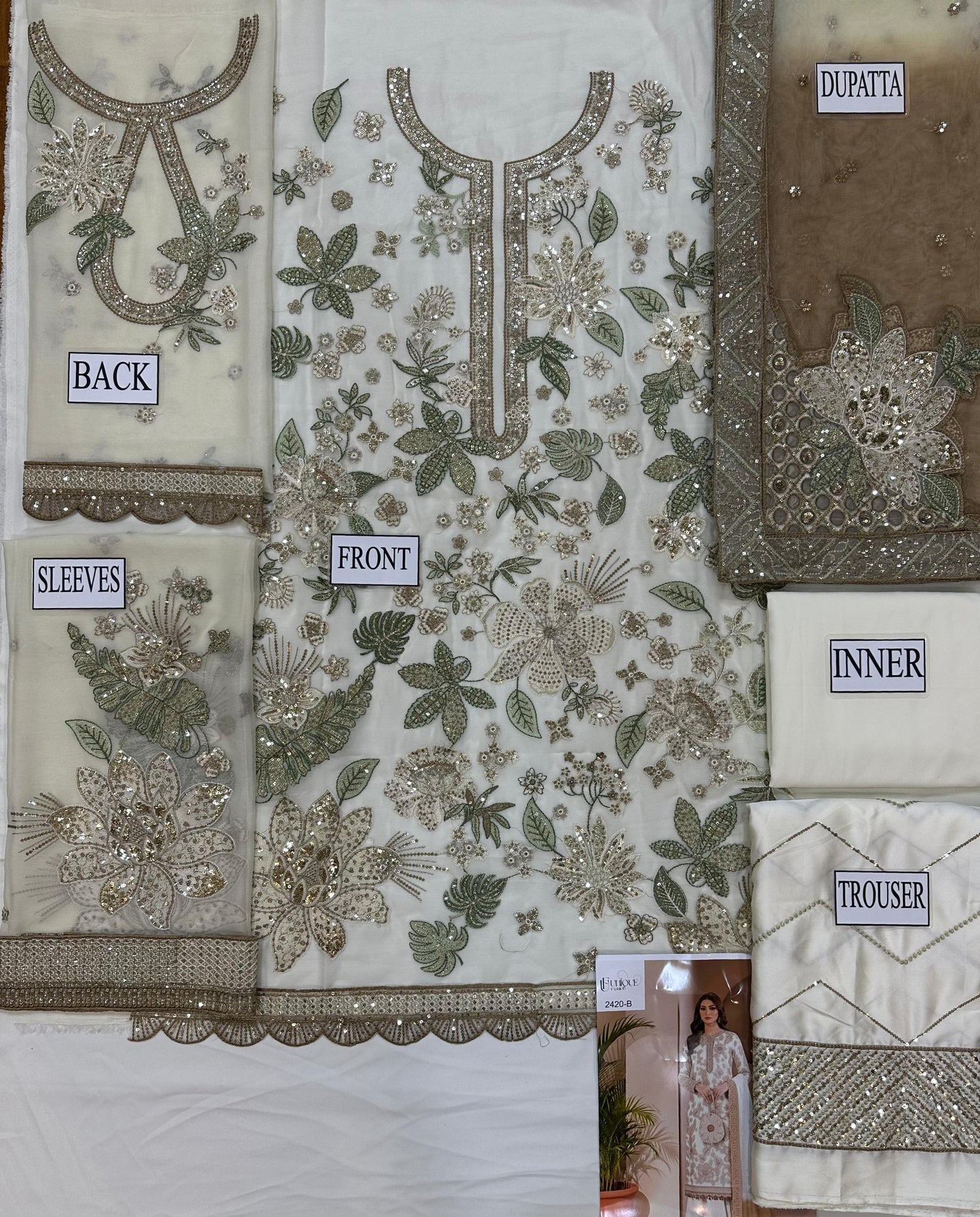 Jazmin, High-quality chiffon embroidered front and back, embroidered sleeves,