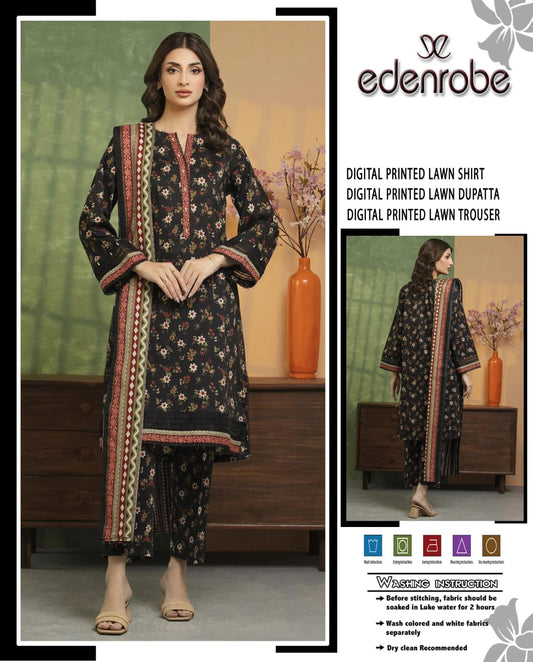 edenrobe,Digital Printed Lawn Shirt & Trouser With, Printed Lawn Dupatta