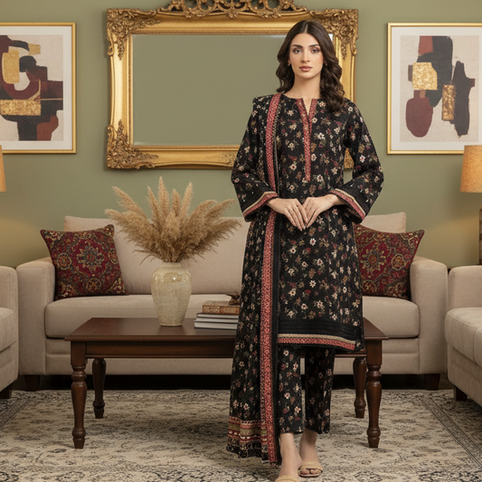 edenrobe,Digital Printed Lawn Shirt & Trouser With, Printed Lawn Dupatta
