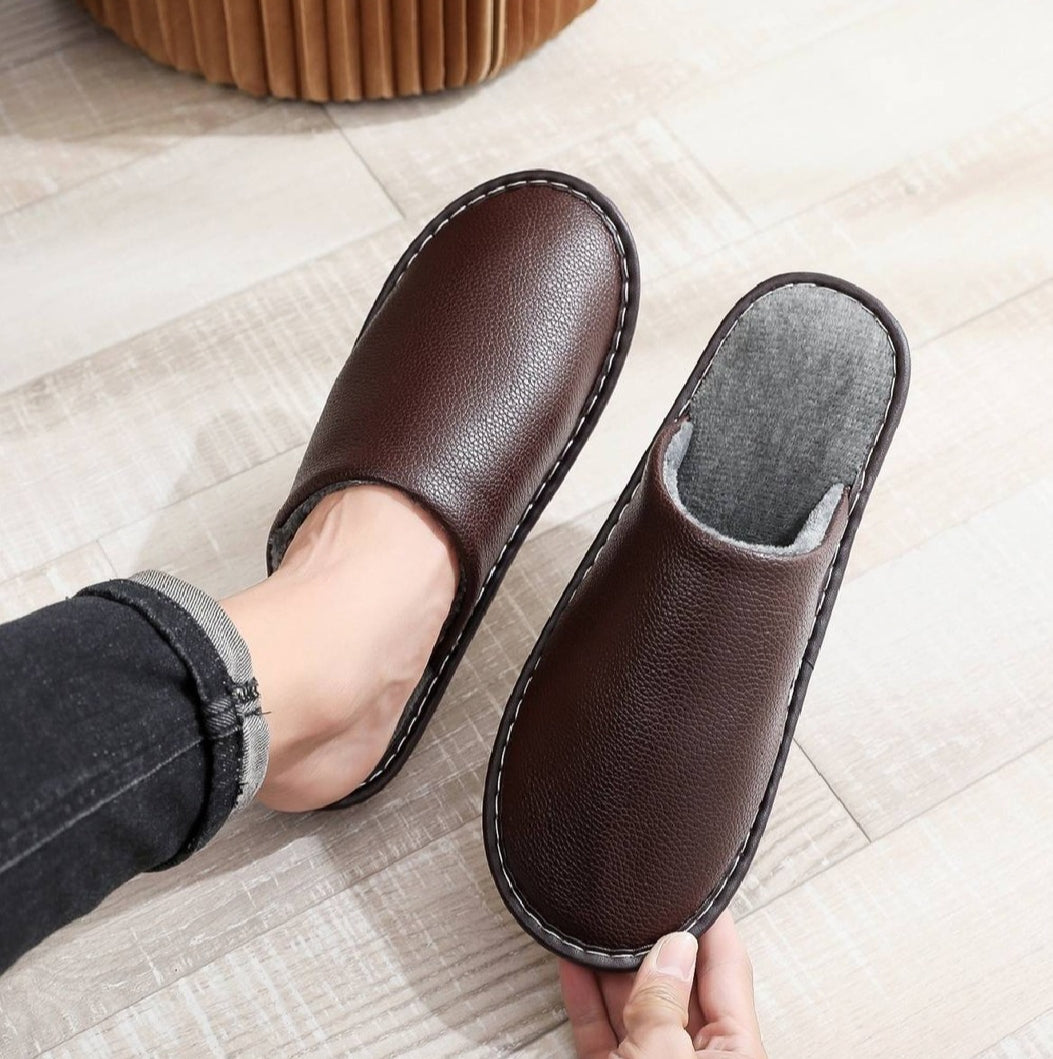 Leather winter warm shoes, non slipper,
