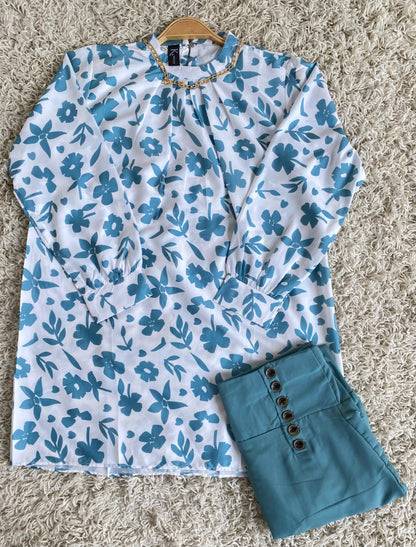 New arrival stitched  2 piece printed shirt and button palazzo