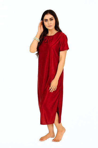 Mehroon color Women fine Silk Shirt & trouser sleep
