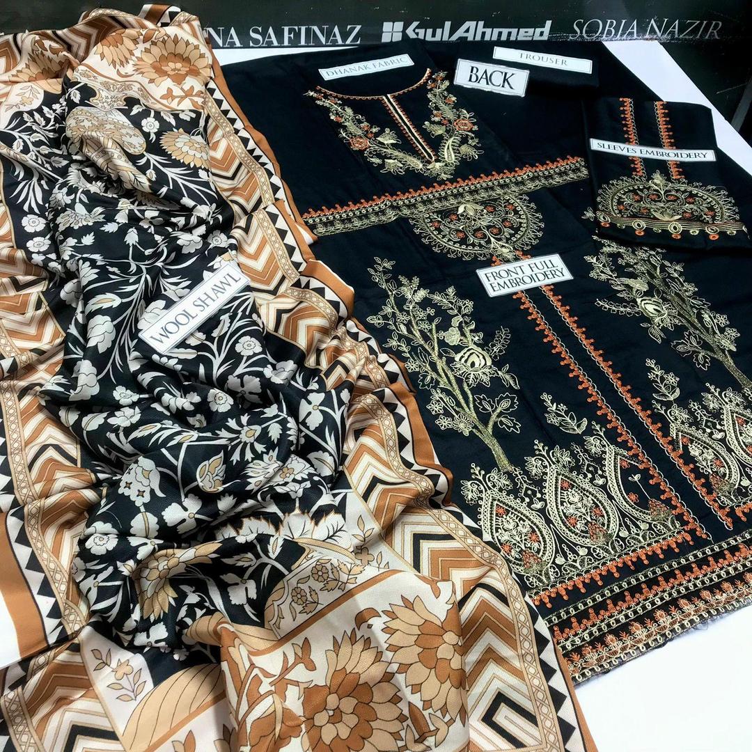 Women, embroidered unstitched dress (3Pcs)