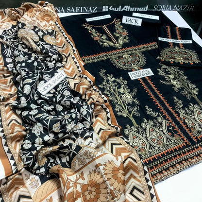 Women, embroidered unstitched dress (3Pcs)