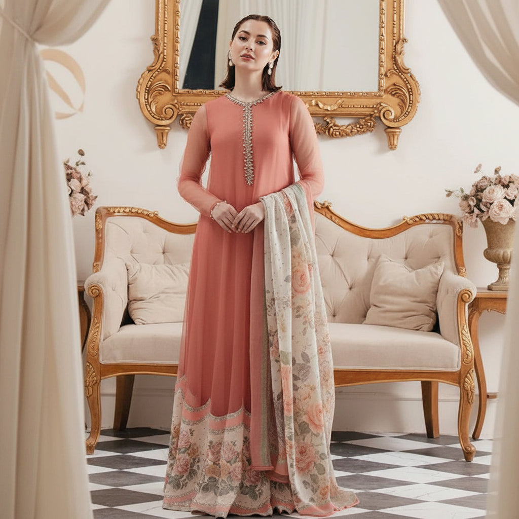 Shamoze Silk Fancy Neck Work