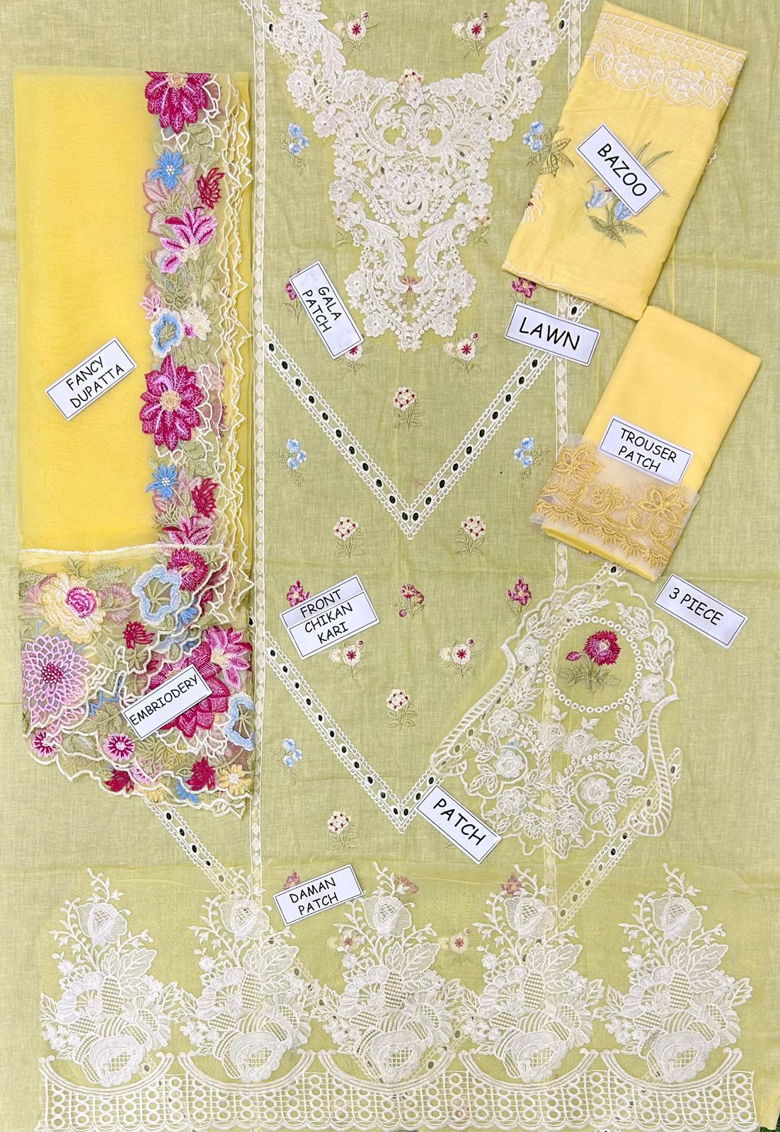 CRIMSON,03 PCS unstitched partywear*Lawn 90/88*