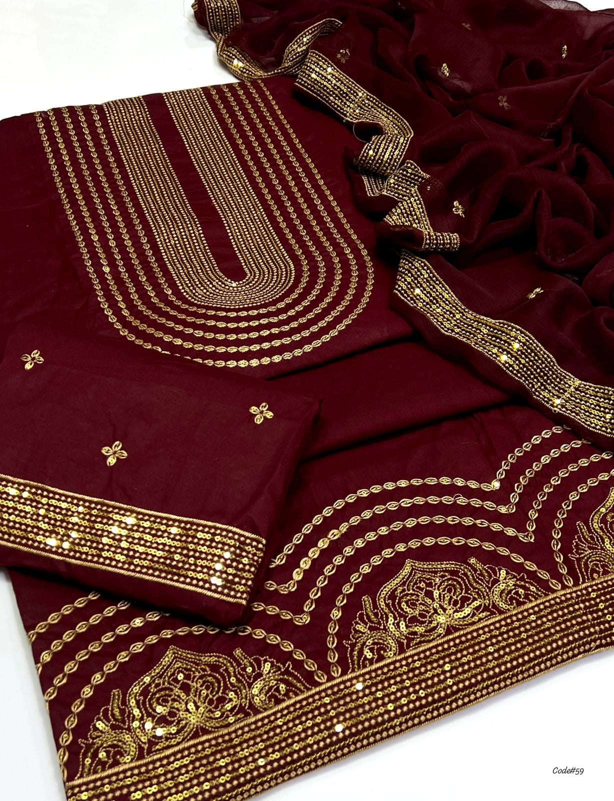New Lawn/cotton Hit Traditional Fully Sequence Embroidered