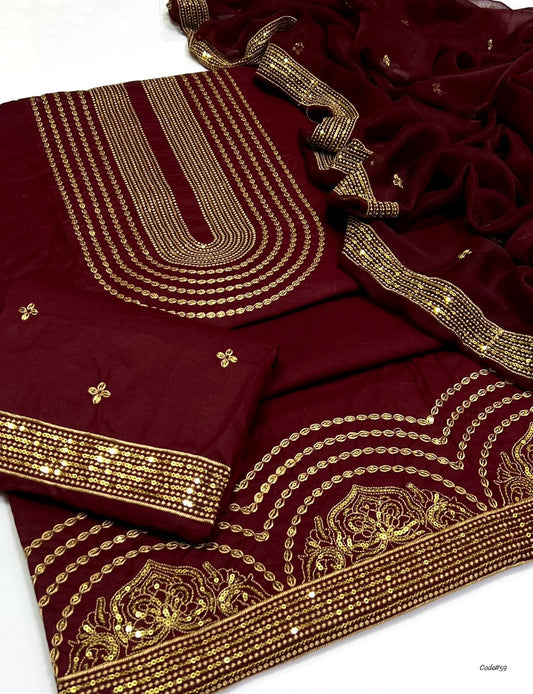 New Lawn/cotton Hit Traditional Fully Sequence Embroidered