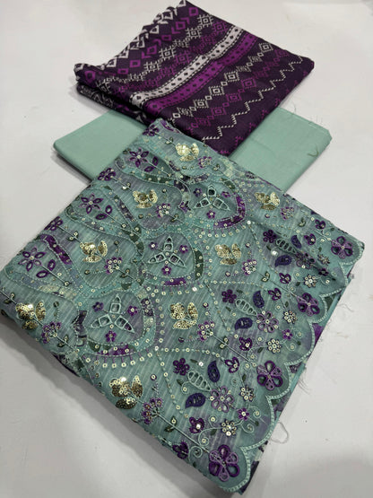 RIWAYAT, 3 PC PRINT LAWN EMBROIDERED CHIKENCARI 7 color's