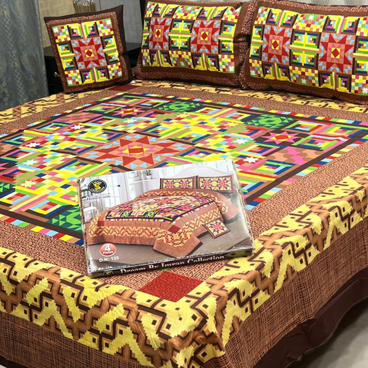 3 D PANAL BEDSHEET CRYSTAL COTTON 4 PCS