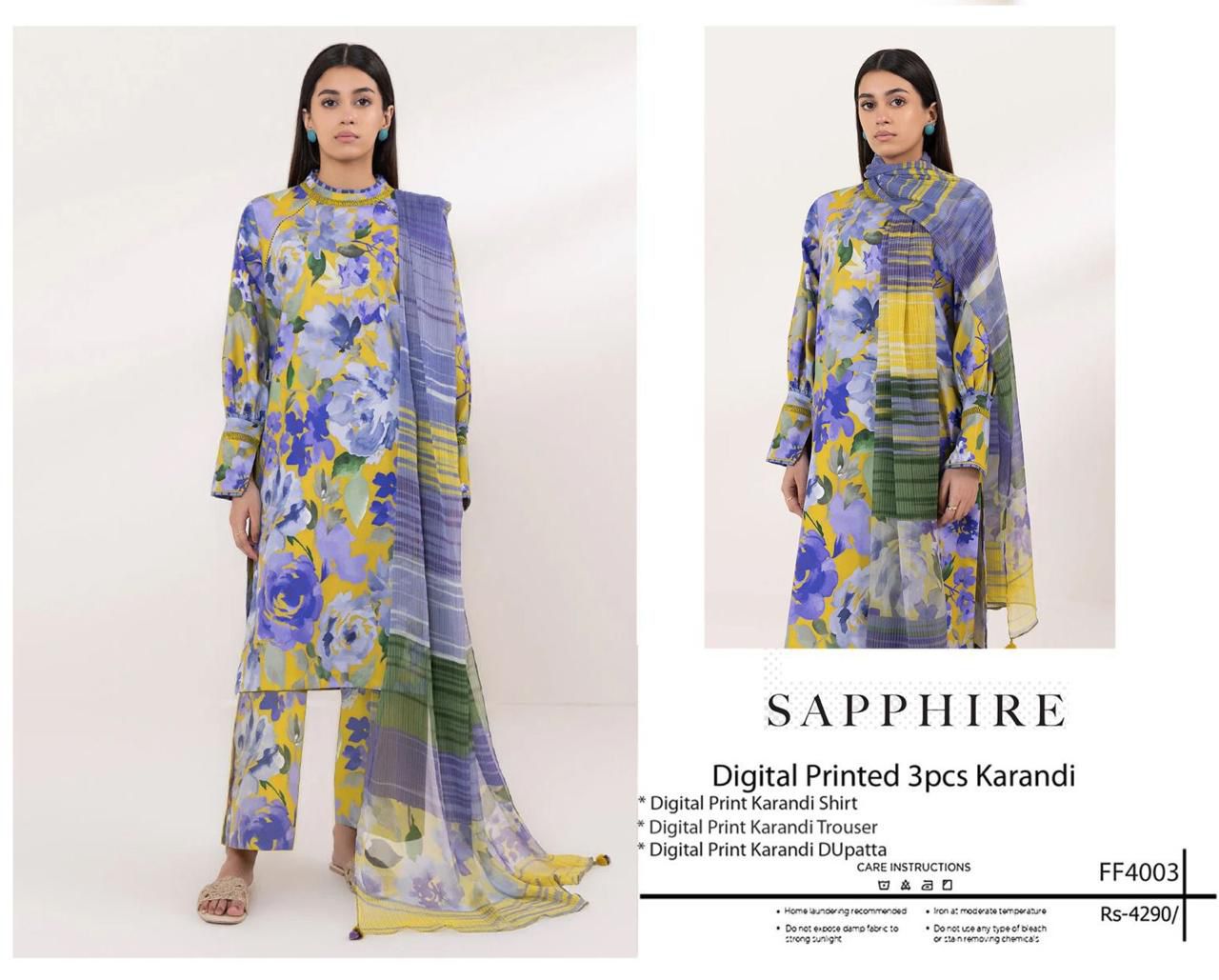 Ladies winter collection printed Karandi (Dupatta, shirt, trouser, 3Pcs)