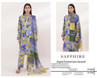 Ladies winter collection printed Karandi (Dupatta, shirt, trouser, 3Pcs)