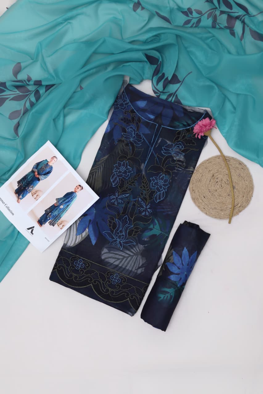 LAWN Fabric PCS, Front Lawn Printed,Daman Embroidery Patch