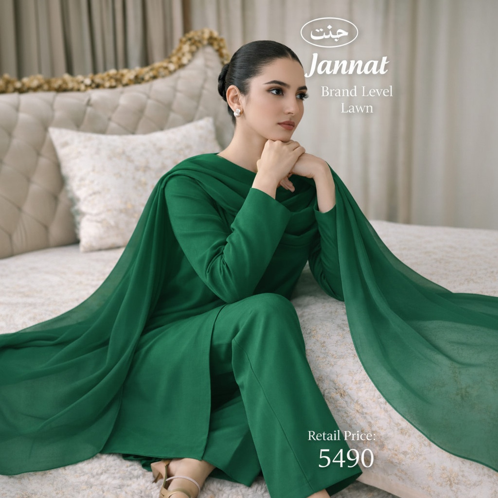 JANNAT BRAND- DYED BRANDED LAWN SHIRT,TROUSER, KRINKAL SHAFOON DUPPATA