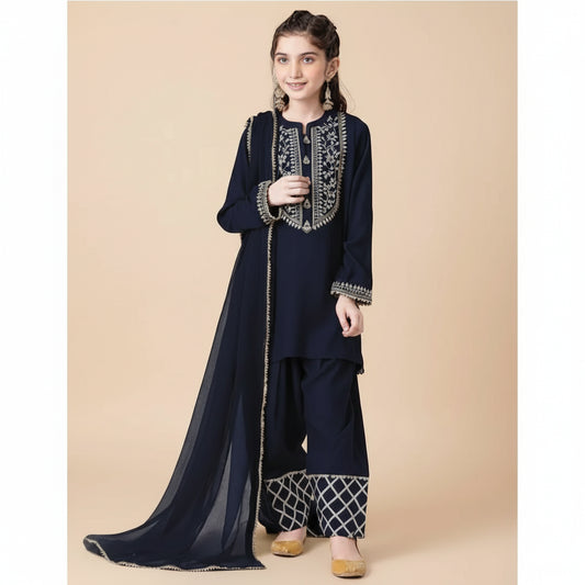 Blueish lawn embroidered Kurta shalwar