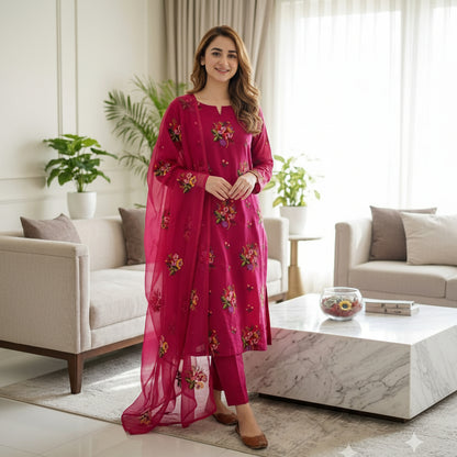 Lawn cotton multi-embroidered unstitched suit