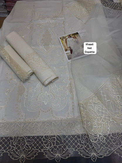 Maria B, Luxury lawn with khaddi net embroidered dupatta