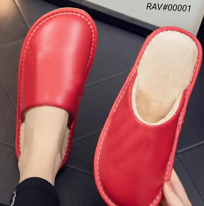 Leather winter warm shoes, non slipper,