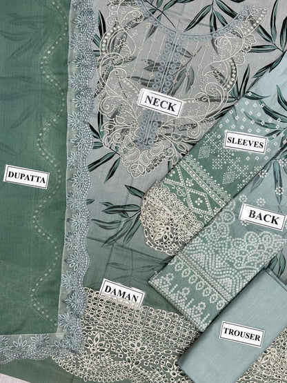 NUREH unstitched Replica LAWN embroidery Suit With CHIFFON embroidered Dupatta