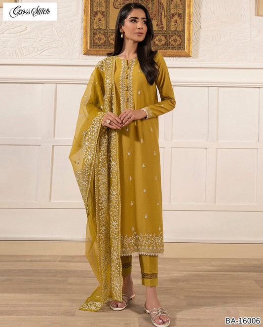 *CROSS STITCH🟡 *FABRIC*LAWN 90/70*3pc