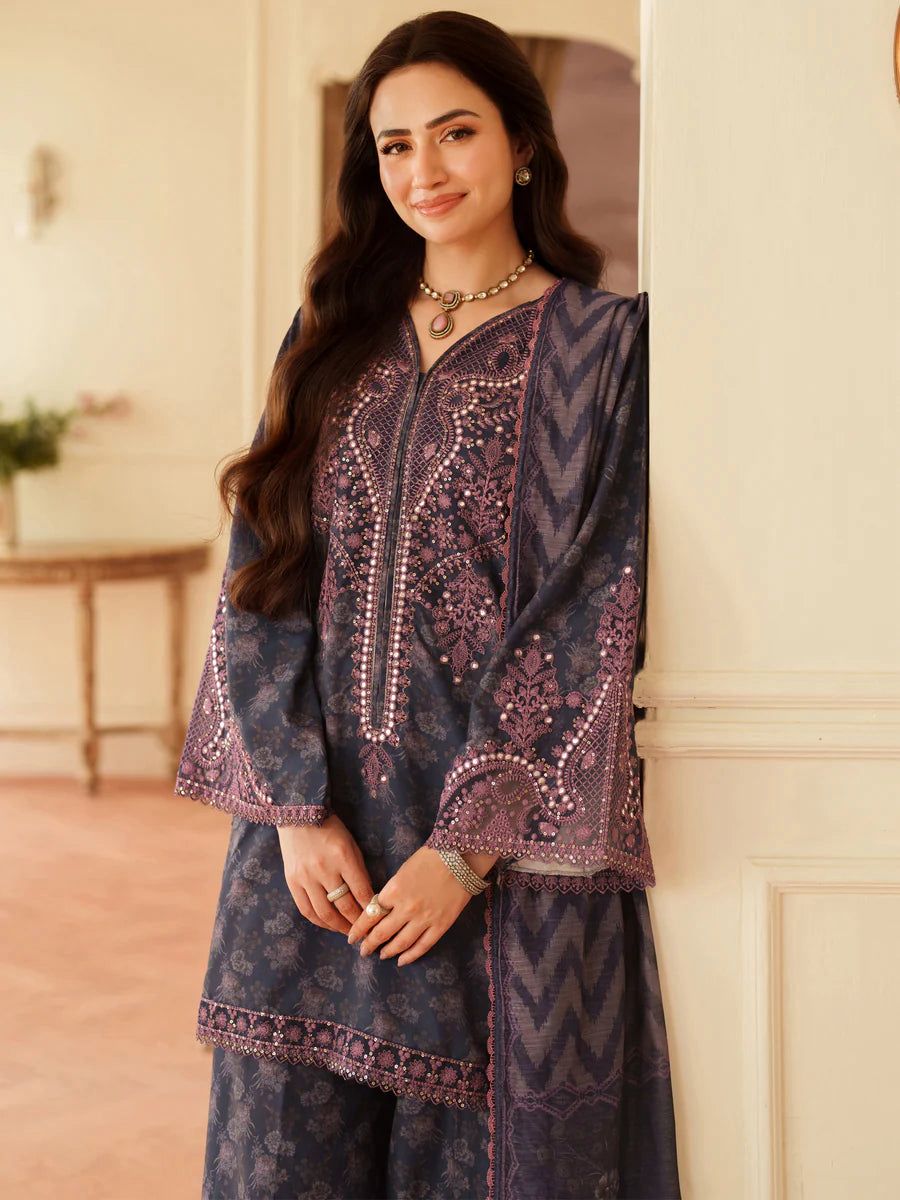 Moghani-printed lawn Suit with Chiffon embroidered Dupatta
