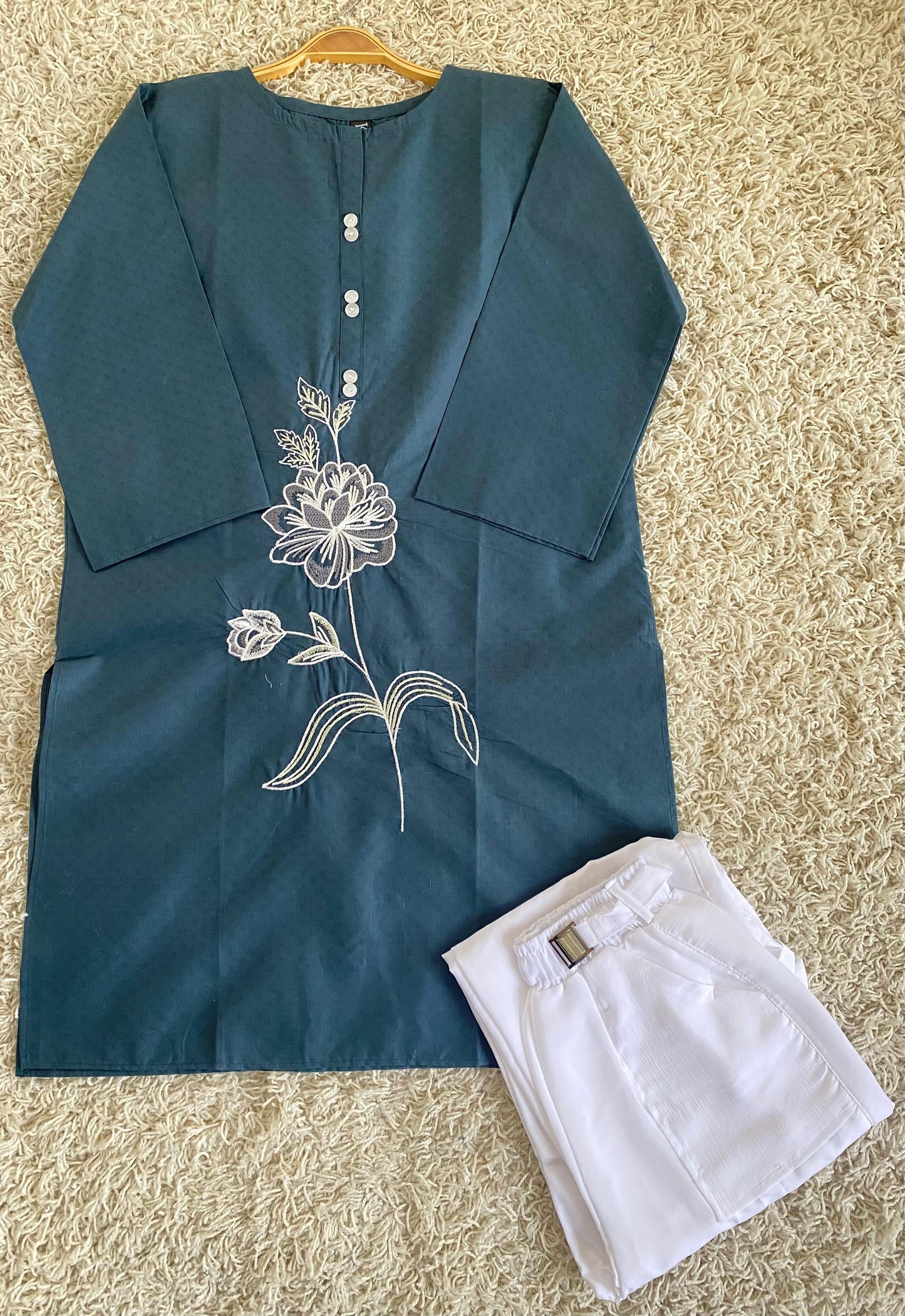 Cotton 2 piece Embroidered Top with cargo trouser*✨
