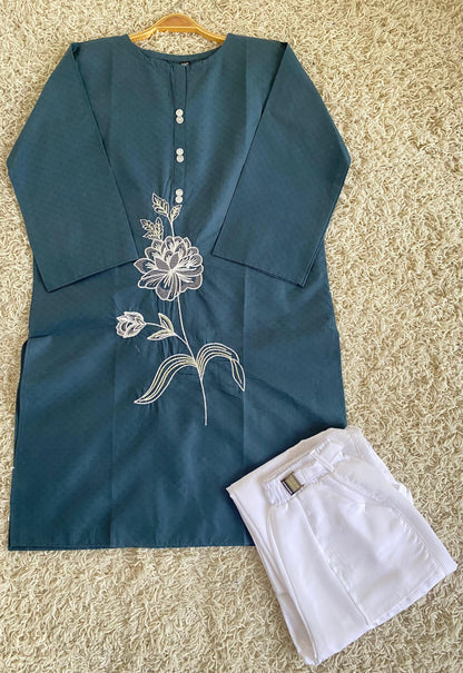 Cotton 2 piece Embroidered Top with cargo trouser*✨