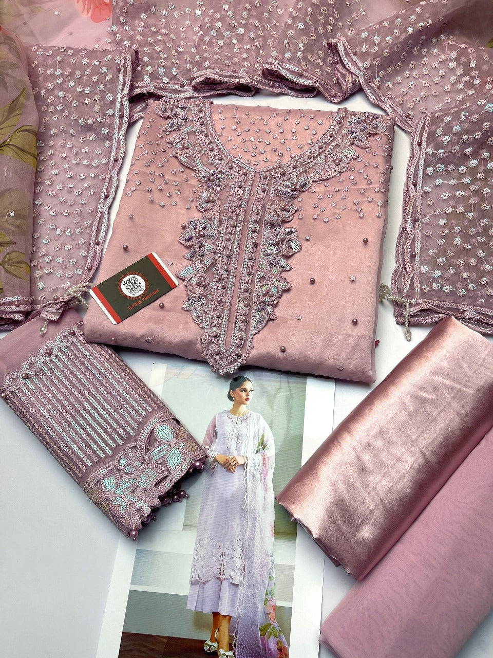 ORGANZA  SHIRT FRONT HEAVY EMBROIDERED CUTWORK BORDERS