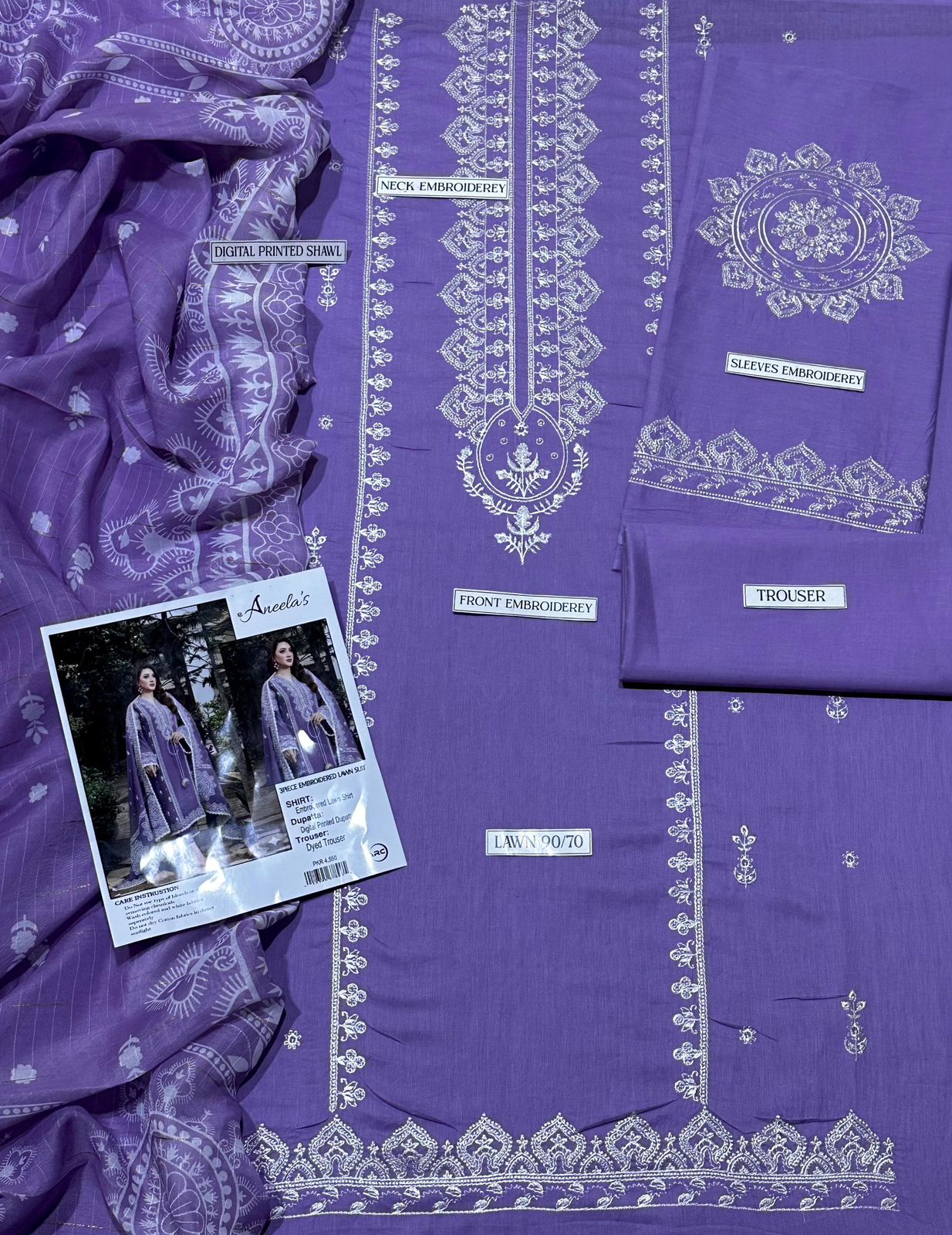 Aneela's Lawn 3-PCS Embroidered.