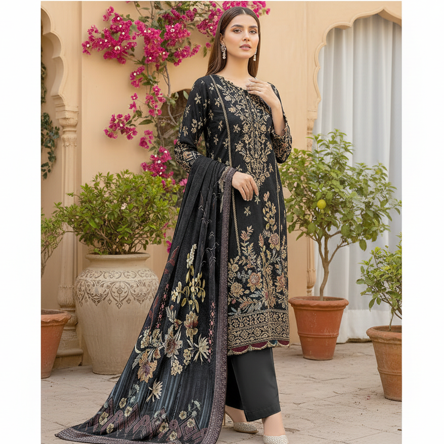 Beechtree, Digital Printed Chamki Lawn Shirt With Chamki Lawn Dupata Plain Dyed Trouser