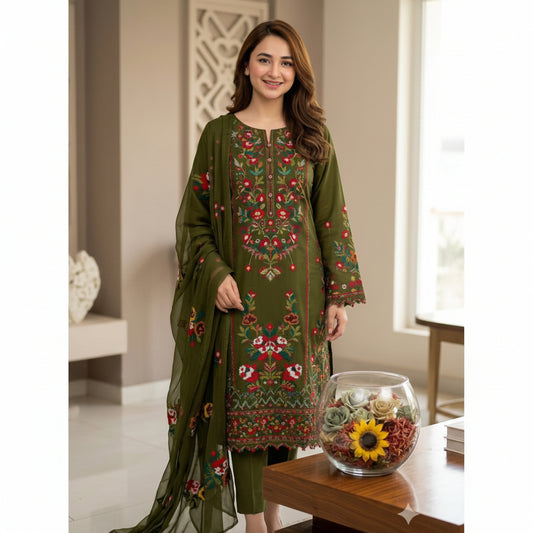 Lawn cotton multi-embroidered unstitched suit