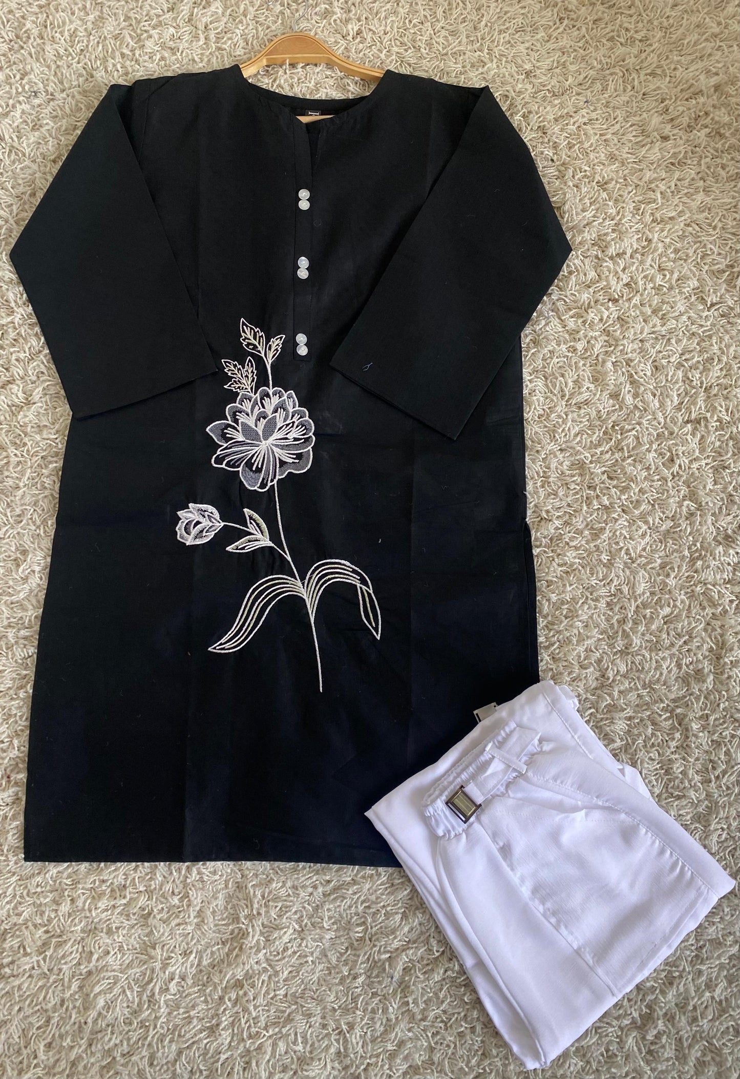Cotton 2 piece Embroidered Top with cargo trouser*✨