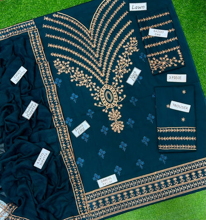 Jazmin, Premium lawn shirt Bamber Chiffon, Dupatta & Lawn trouser