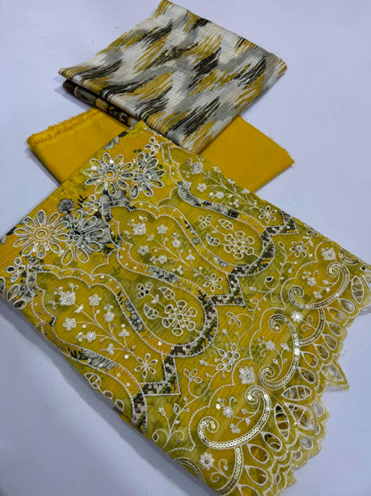 RIWAYAT, 3 PC PRINT LAWN EMBROIDERED CHIKENCARI 7 color's