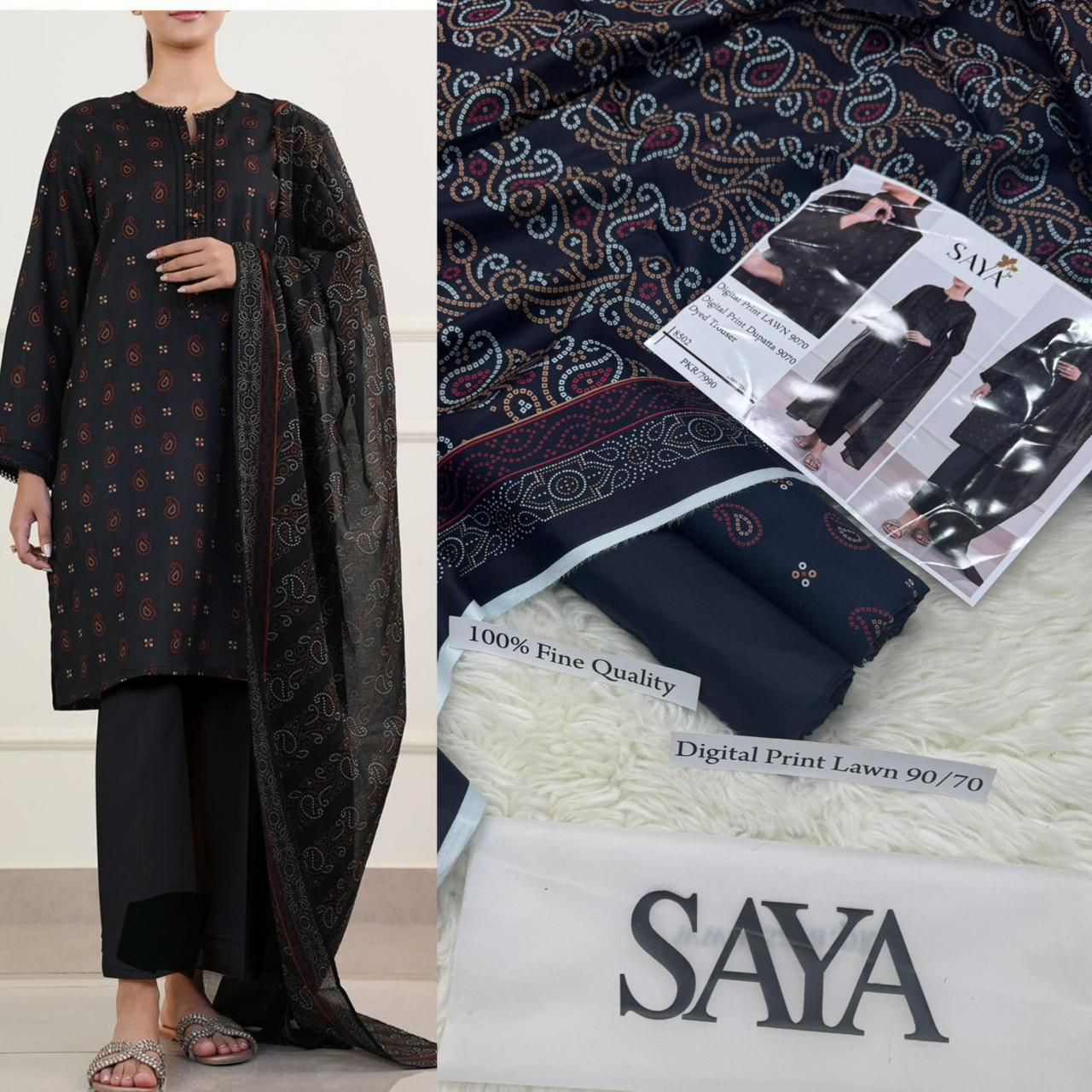Saya, Premium Lawn, 3Pc. 12 colours