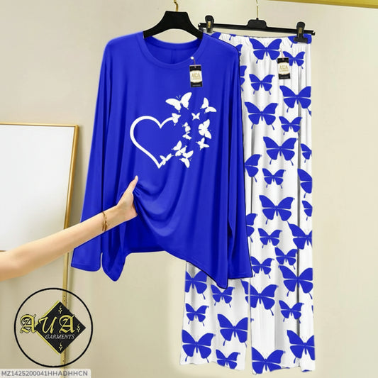 Blue color women's cotton stitched purple night suit 2pcs