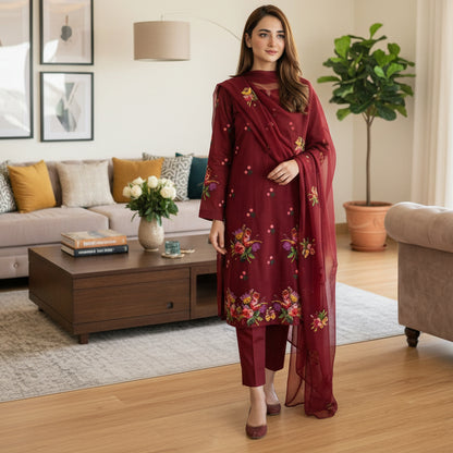 Lawn cotton multi-embroidered unstitched suit