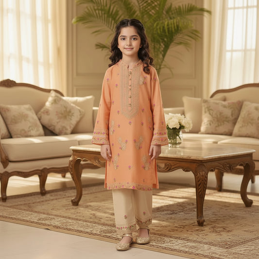 Girls lawn embroidered suit 2pcs