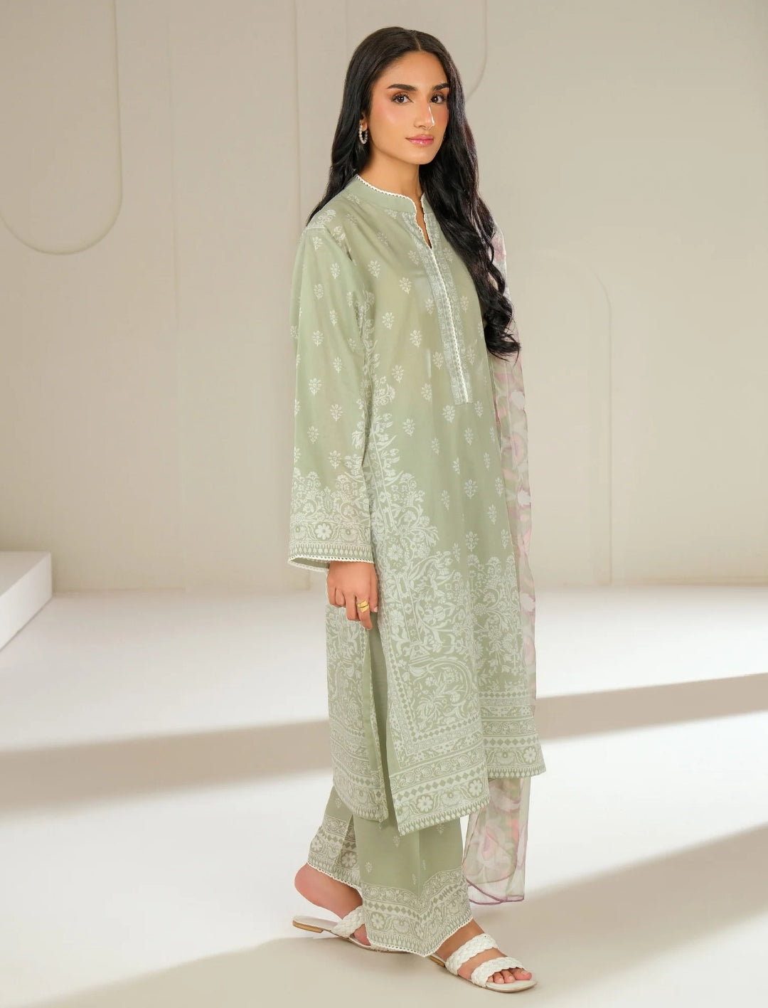 3 Pieces Cambric Suit Printed unstitched (Lime light)