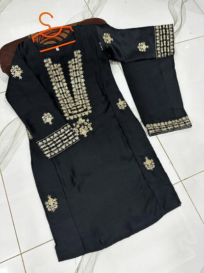 Black shamoz embroidered kurta shalwar 6-12 years