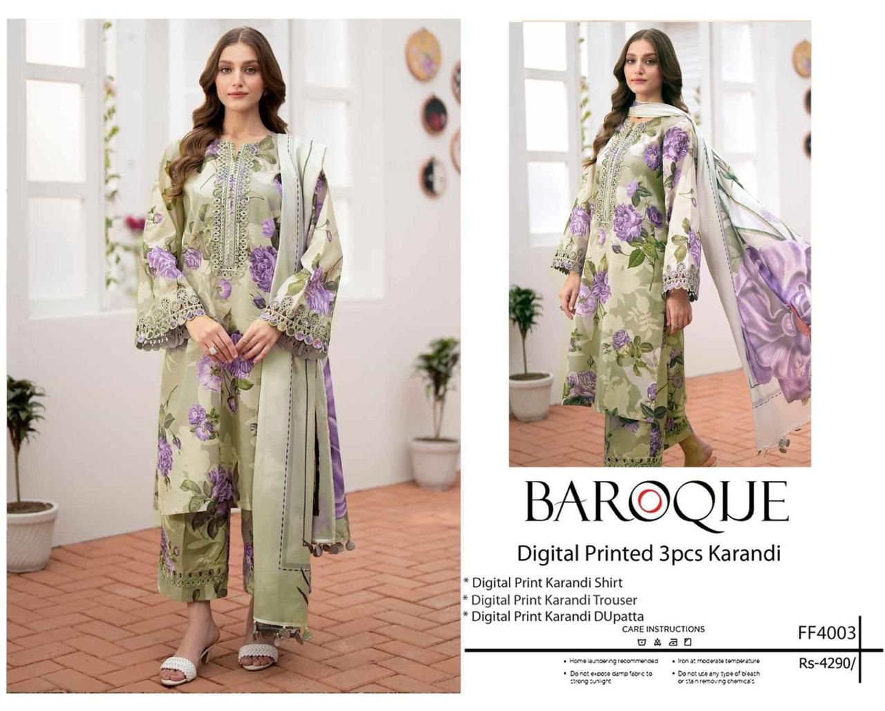 Ladies winter collection printed Karandi (Dupatta, shirt, trouser, 3Pcs)