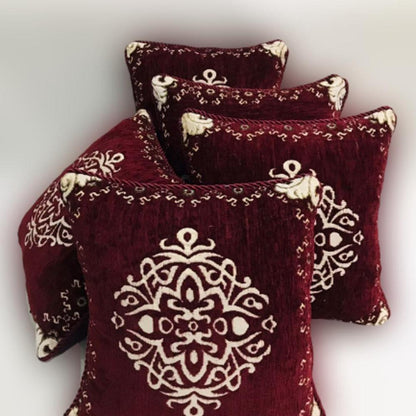 Maroon embroidered velvet cushion cover 5 sets