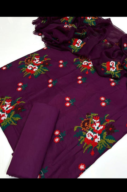 Lawn cotton multi-embroidered unstitched suit