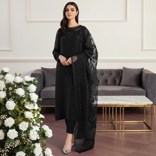 Baroque- chiffon embriodred Neck Patch & Sleeves