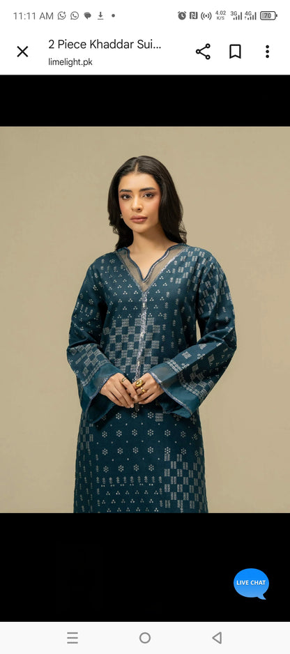 3 piece Khaddar suit Pret Embellishments Lime light