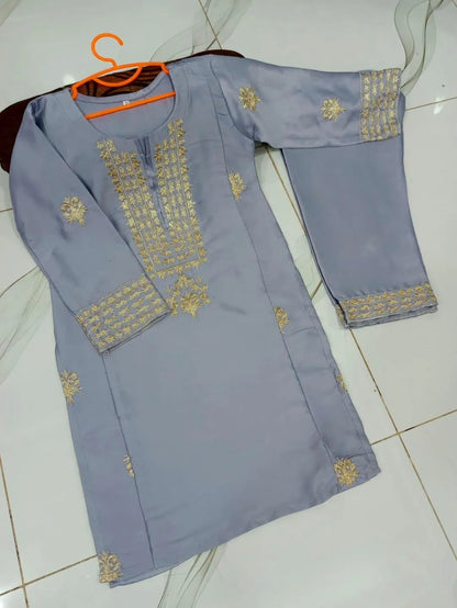 Grey shamoz embroidered kurta shalwar 6-12 years