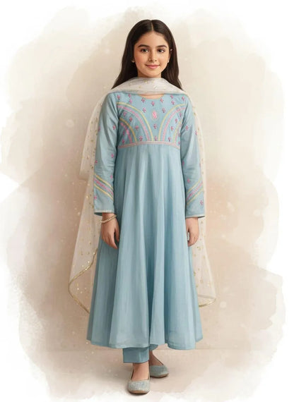 Turquoise embroidered lawn 3Pcs